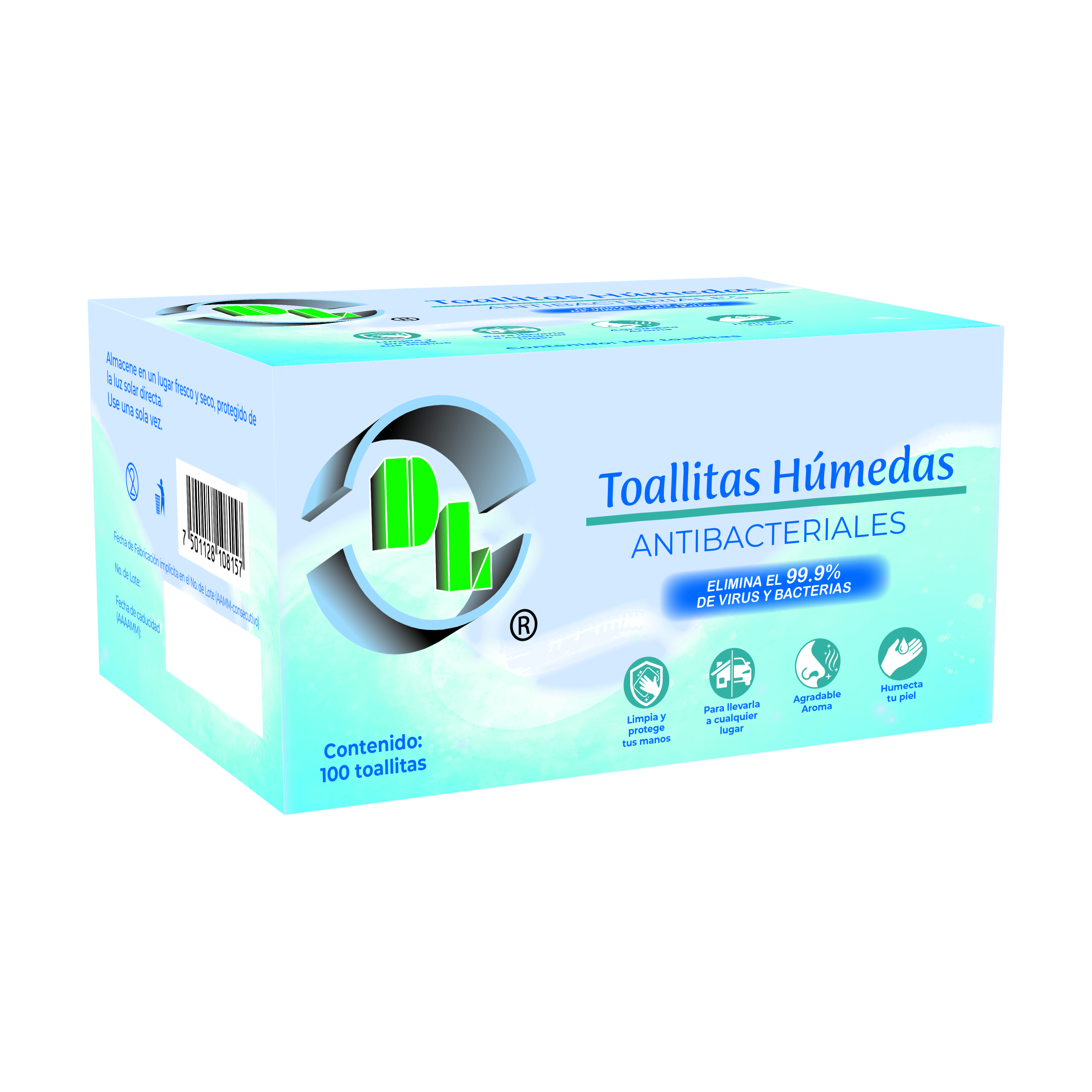 Las Toallitas húmedas antibacteriales, están indicadas para la limpieza y desinfección de la piel y manos. Con agradable fragancia a cítricos. Sin sensación pegajosa. Contiene Cloruro de Benzalconio que actúa como desinfectante y antibacterial que ayuda a eliminar el 99.9% de virus y bacterias. Para uso externo exclusivamente.